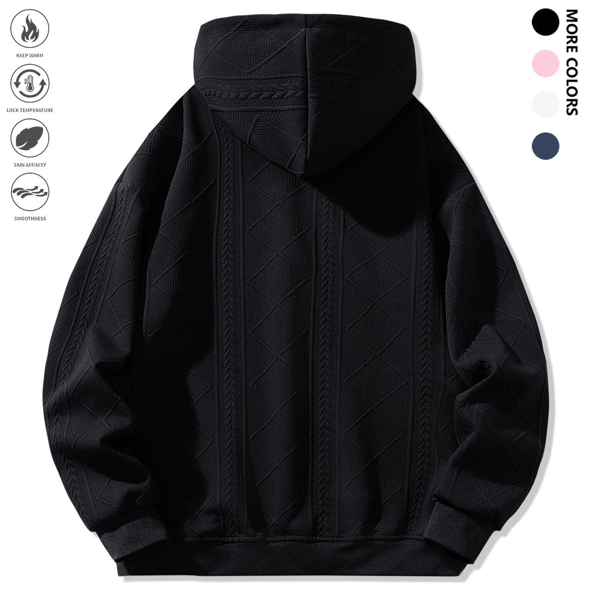 Men's Winter Casual Zip-Up Hoodie - Loose Fit Long Sleeve Pullover with Adjustable Hem, Solid Color Design, Suitable for Outdoor Activities and Everyday Wear, Machine Washable