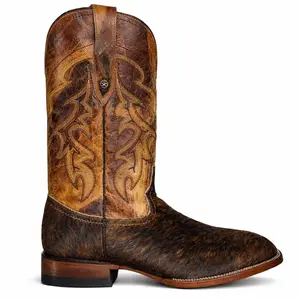 Dark Ranch Brown Cowhide Boots-Square Toe