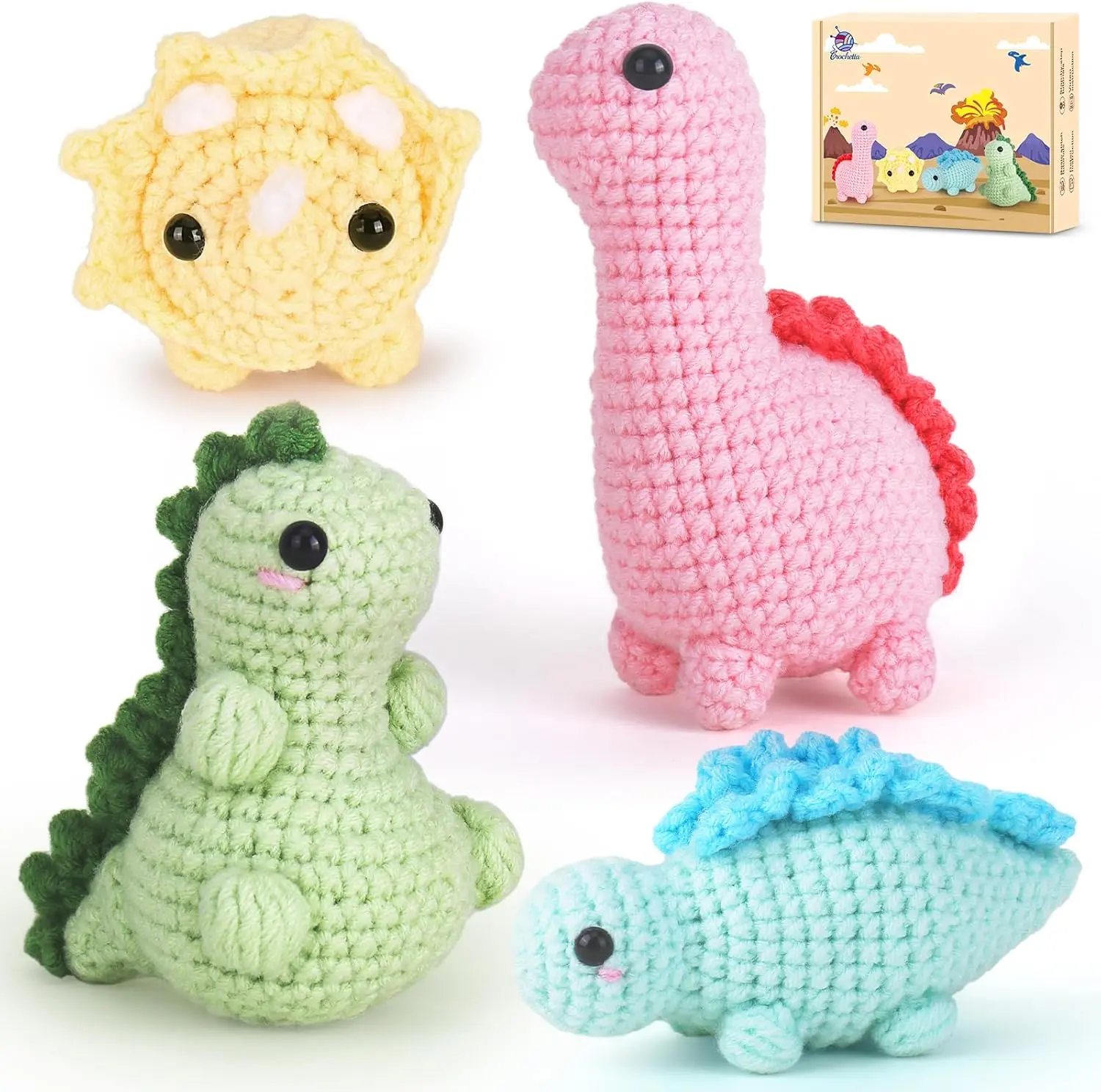 Crochetta Beginner Kit for Adults - Handmade Crochet Gift, Crochet Hooks, Stitch Marker, Step-by-Step Video Tutorials, 40%+ High-Quality Yarn, Mini Desk Set, Unisex Animal Craft, New Hobby for Birthdays