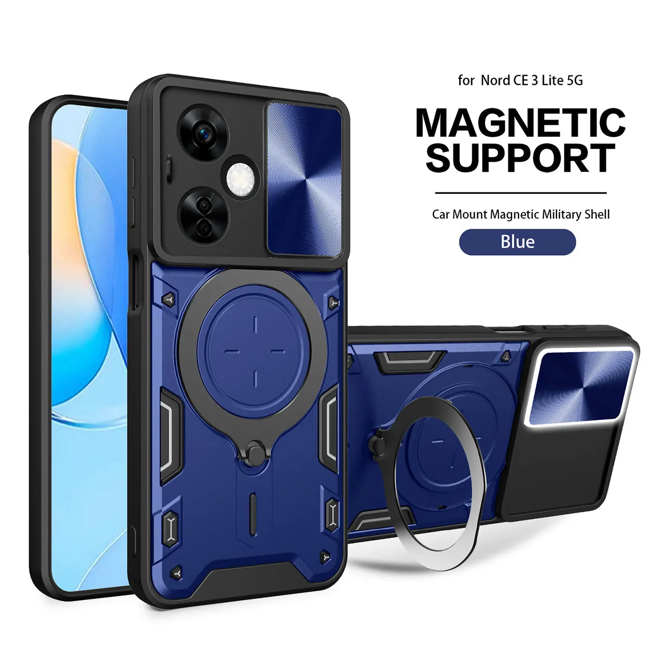 CELL DEMAND Official TPU-Polycarbonate Shockproof Magnetic Case for OnePlus Nord N30 5G (Blue) - Premium Mobile Phone Case with Free Adjustable Ring Holder, Essential Accessories