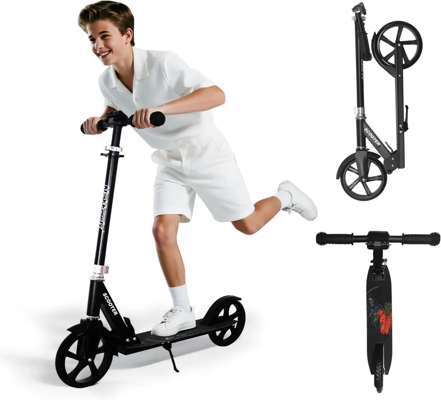 Nattork Foldable Kick Scooter – Commuting Model for Kids 6+, Adjustable Height, 8-Inch Wheels, Lightweight Sturdy Build, 220LB Max Load, Portable Folding Design for Outdoor Recreation & Daily Commute, Commuting Scooter, Foldable Commuter Scooter