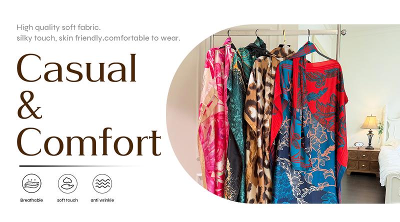 Dress+1 Scarf,Women's Fashion Print Long Robe Set, Moomoo Dress + Scarf Headband, Casual Woven Fabric, Thin All-Season Wear, Beach Sun Protection