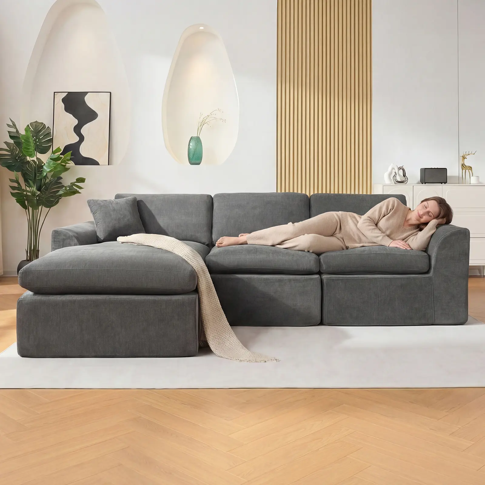 Garvee Modular Sectional Sofa 110-Inch – Deep Seat Boneless Couch, Memory Foam Comfort, No Assembly Required, Perfect for Living Room or Bedroom