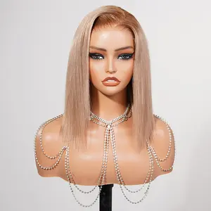 Megalook 6x5 Invisible Knots Glueless 4MTB Blonde Straight Bob Wigs Realistic Hairline Beginner Friendly 100% Human Hair Wig Color