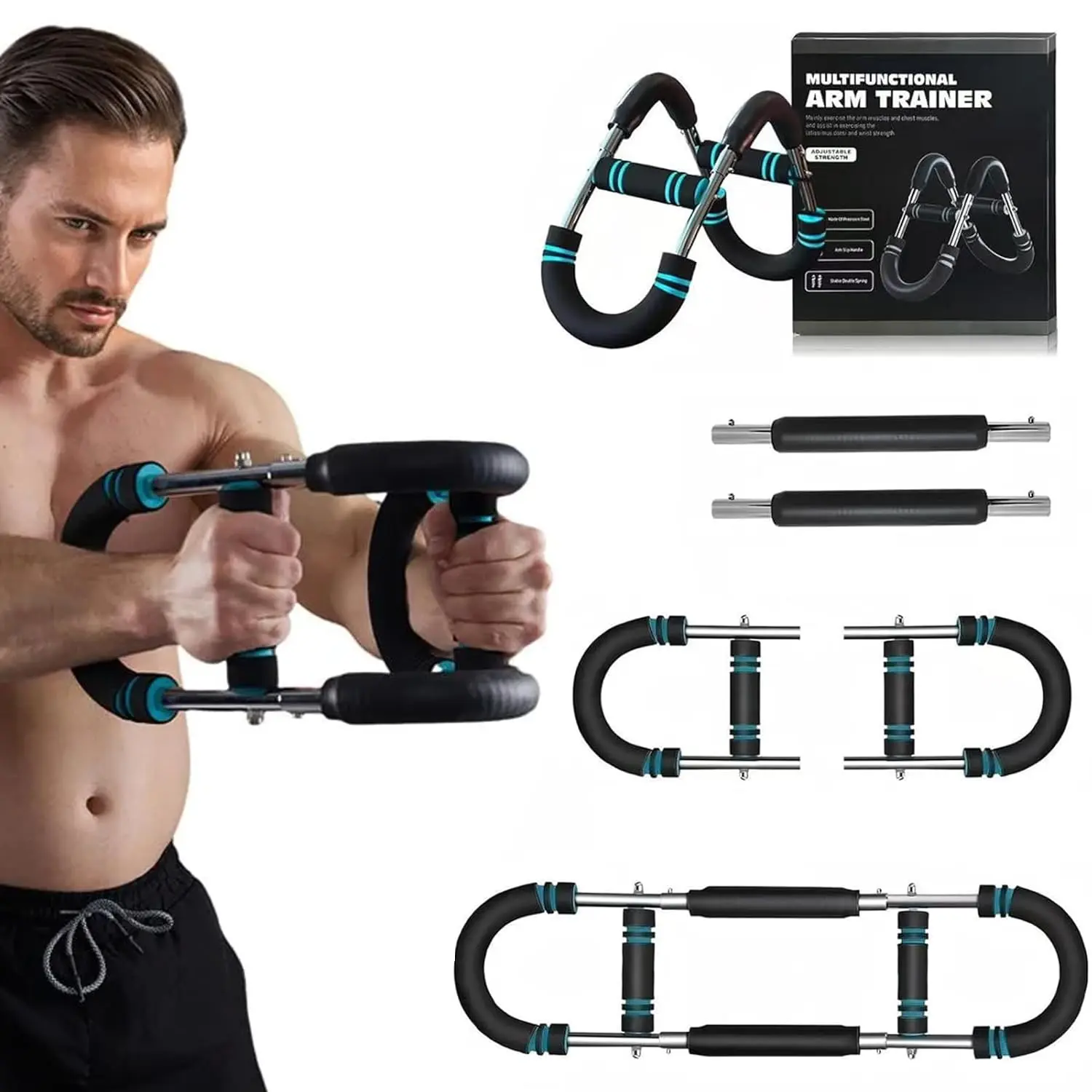 Chest & Arm Trainer, Portable & Detachable Metal Upper Body Workout Bar with Strong Springs, Anti-Slip Foam Grips, Secure Hold for Men’s At-Home Strength Training, Versatile Upper Body Exercises Equipment