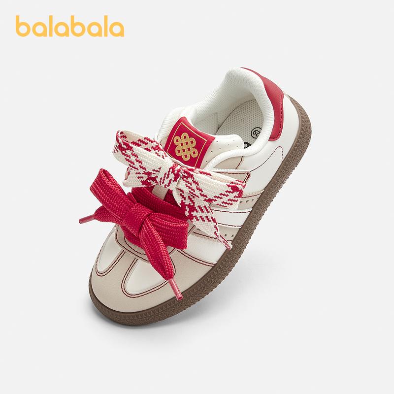 Balabala Kids Sneakers Girls' Training Shoes 2025 Breathable Anti-Slip Easy Velcro Spring Colors White Red Dreamy Pink Full Rubber Outsole Leather Toe Cap