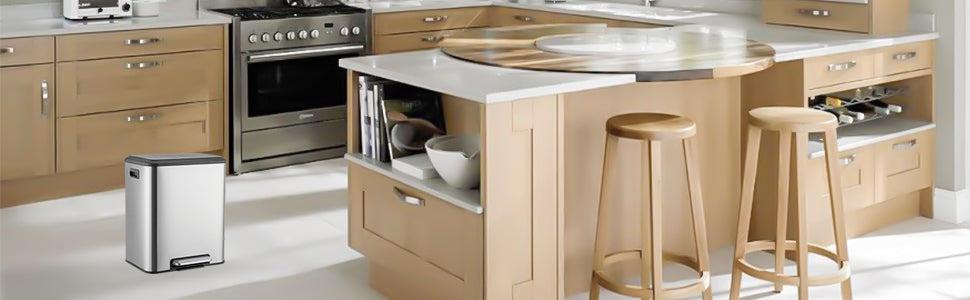 【GARVEE】8-Gallon Dual Trash & Recycling Bin - Stainless Steel Kitchen Waste Bin with Soft-Close Lid & Foot Pedal - Removable Liners & Compact Design