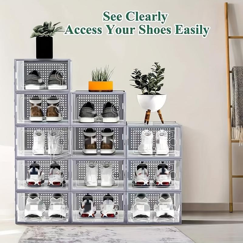 15P Stackable shoe storage box with lid, large shoe rack and storage shelf, shoe display and storage container
