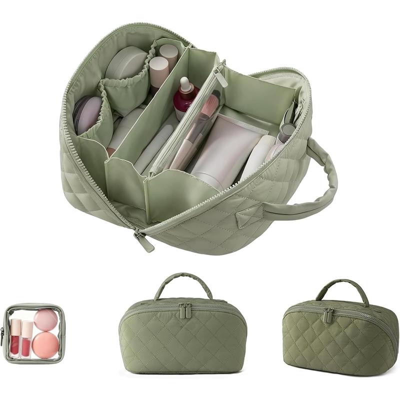 Travel Makeup Bag for Women - 180° Lay-Flat Large Puffy Cosmetic Organizer with 5 Compartments, Machine Washable Puff Bag, Ideal Gift for Her