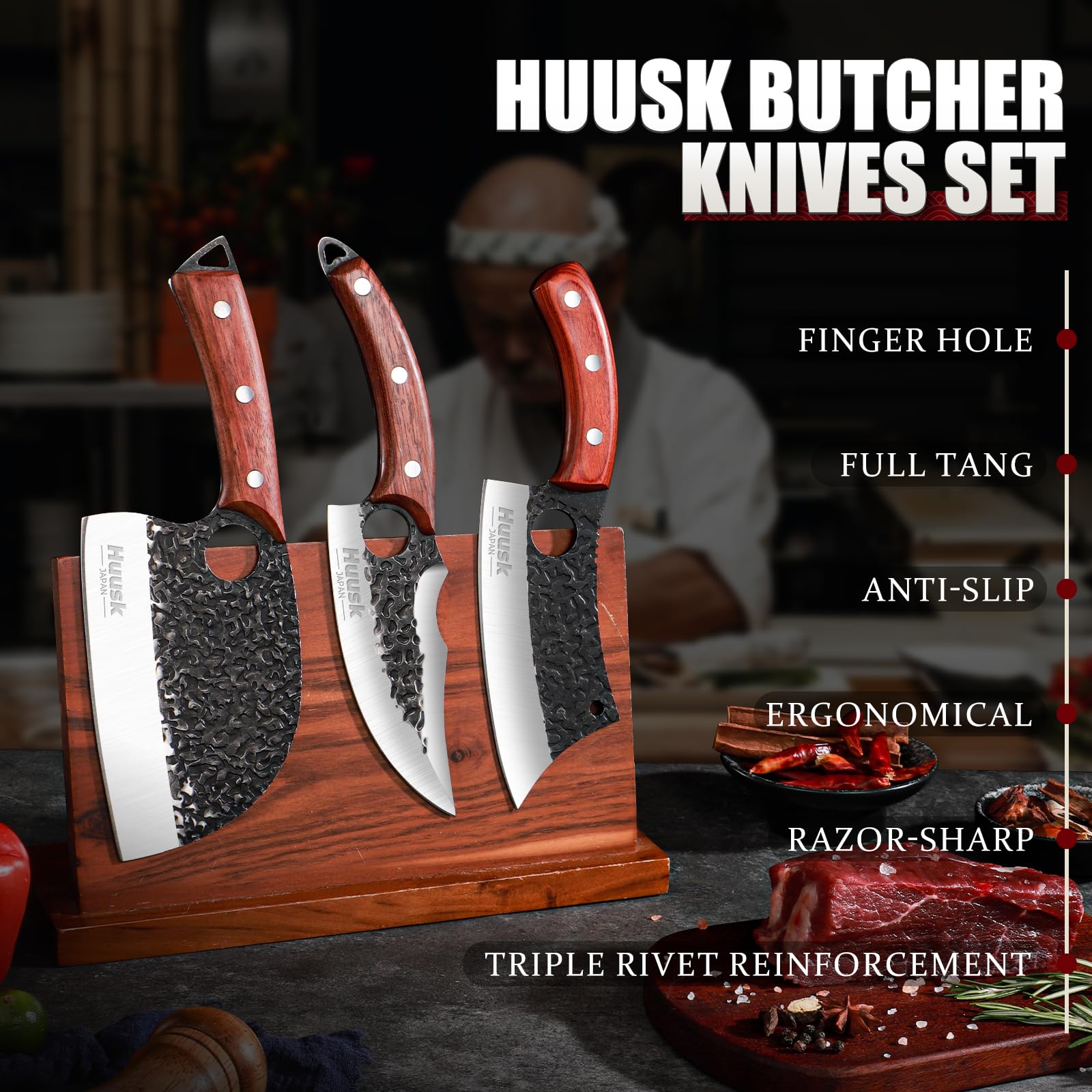 Huusk Butcher Knife Set - 3PCS Kitchen Knife Set for Meat Cutting, Home & Outdoor Cooking - Wood, Wooden,Christmas/BlackFriday Gift,knife set Huusk Butcher Knife Set - 3PCS Kitchen Knife Set for Meat Cutting, Home & Outdoor Cooking - Wood, Wooden,Christmas/BlackFriday Gift,knife set