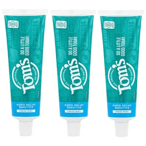 Tom's of Maine Fluoride Free Toothpaste, Rapid Relief Sensitive, Fresh Mint, 3 Packs, 4 oz (113 g) Each