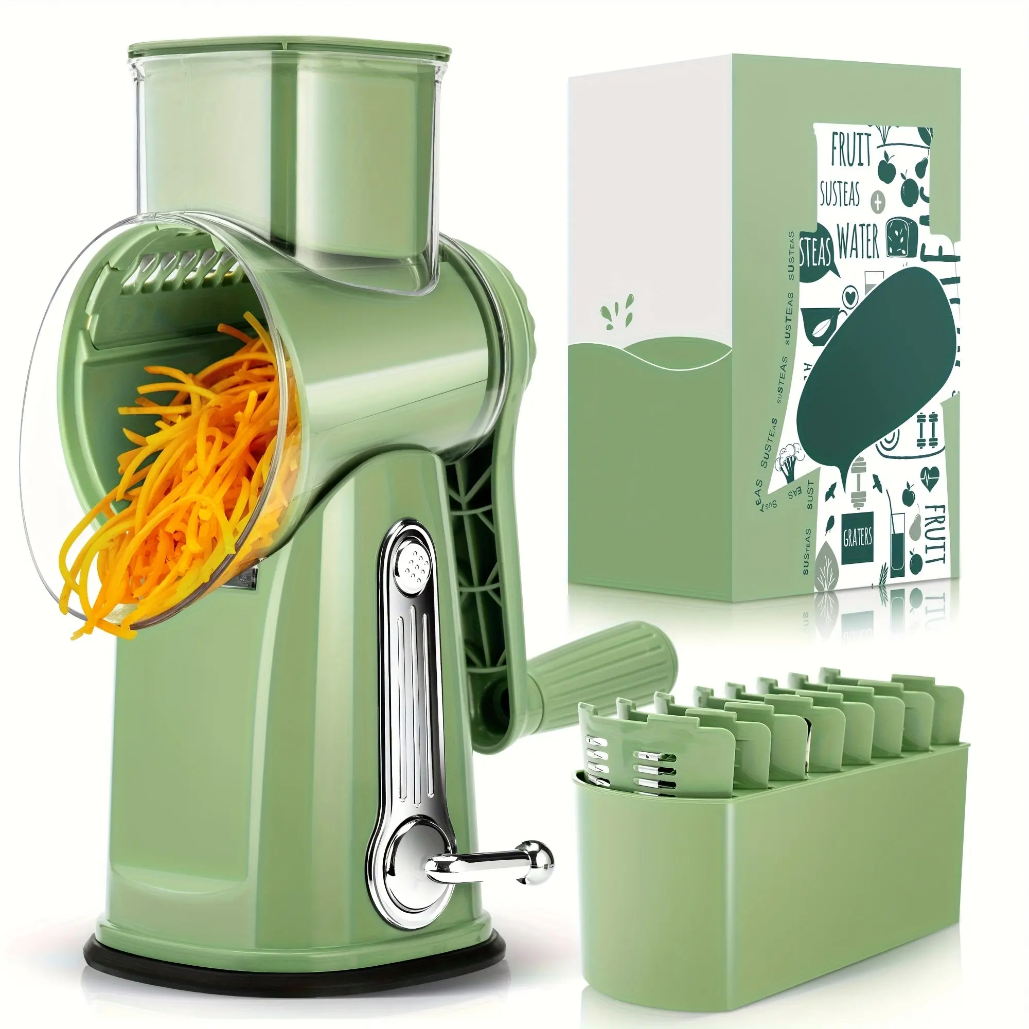 Heavy-Duty Rotary Cheese Grater and Vegetable Shredder with 5 Blades, Non-Slip Base -for Kitchen, Home & Commercial Use