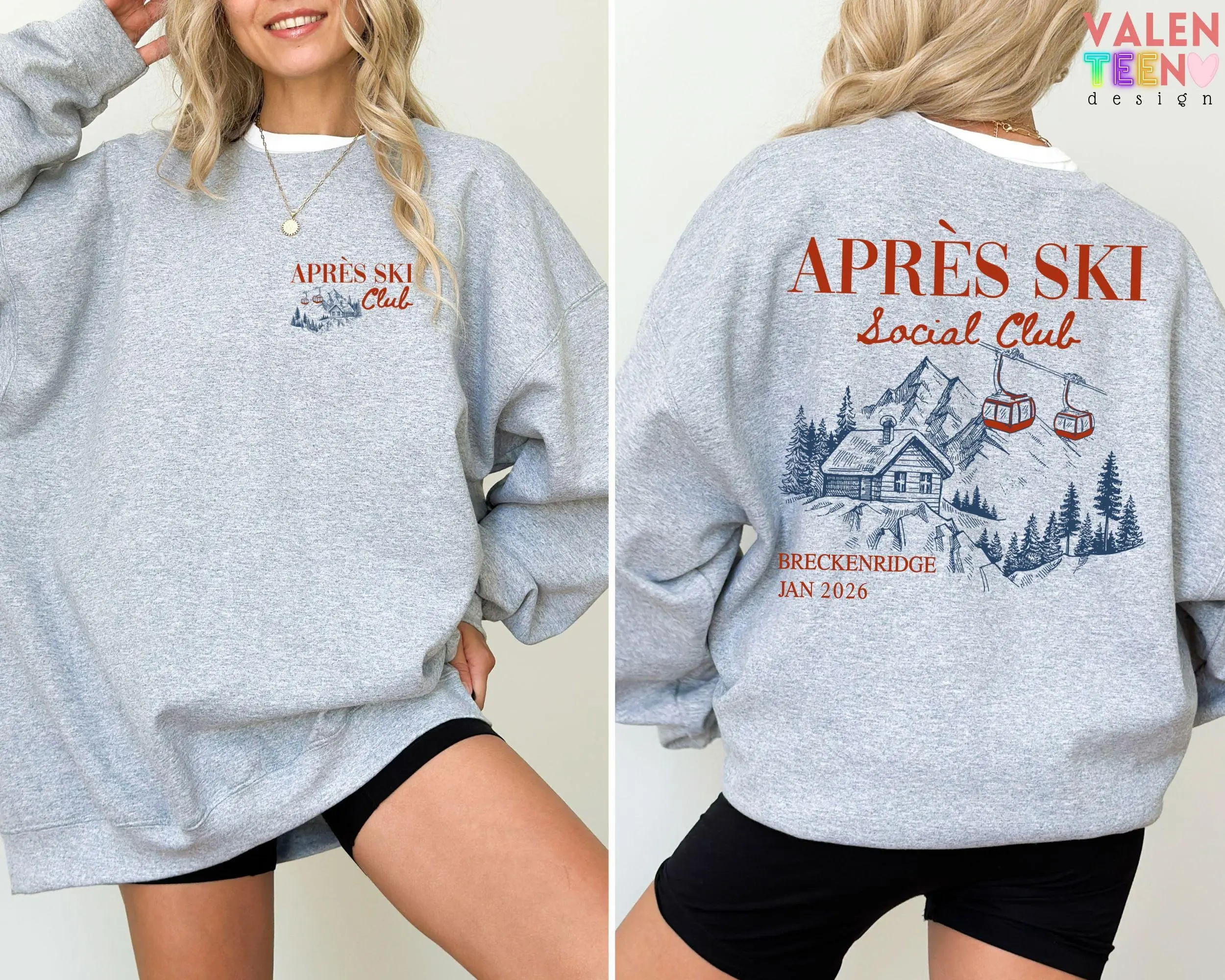 Apres Ski 2 Sided Sweatshirt, Retro Ski Lodge Pullover, Warm Winter Crewneck