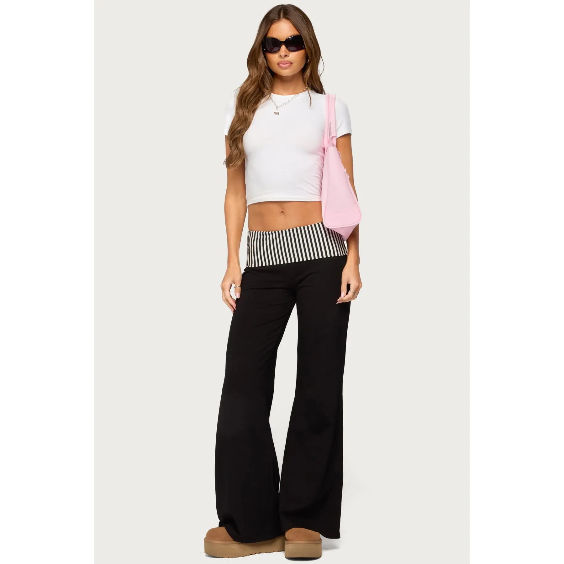 Meshey Striped Foldover Pants