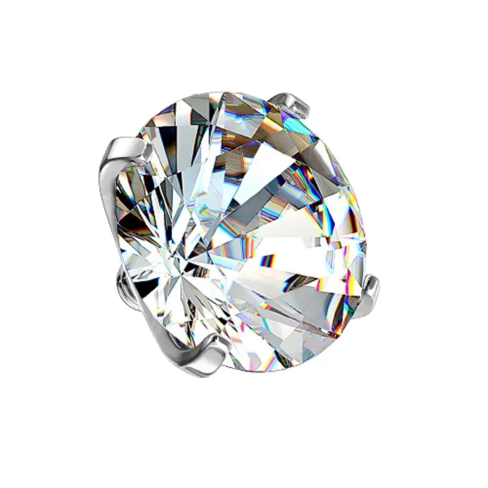 Prong Set CZ Crystal Internally Threaded Dermal Anchor Top - G23 Implant Grade Titanium