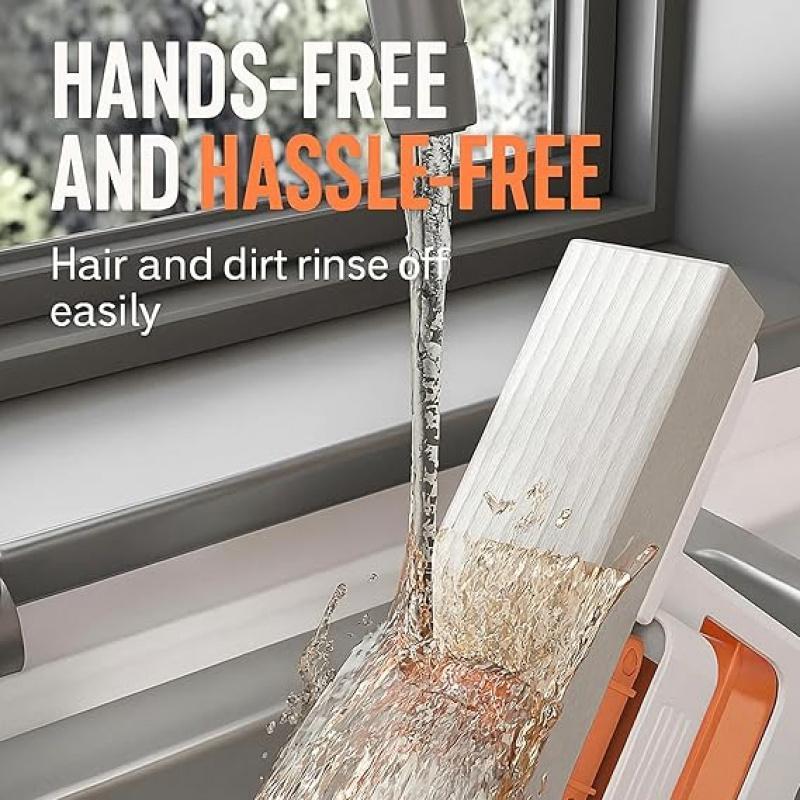 [Two pack]Mini Mop 2025 New Upgrade Portable Self-Squeezing Mop for Small Spaces Wet & Dry Use Orange with Sponge for Bathroom Kitchens & Desktop Glass Can Stand or Hang Lightweight and Compact