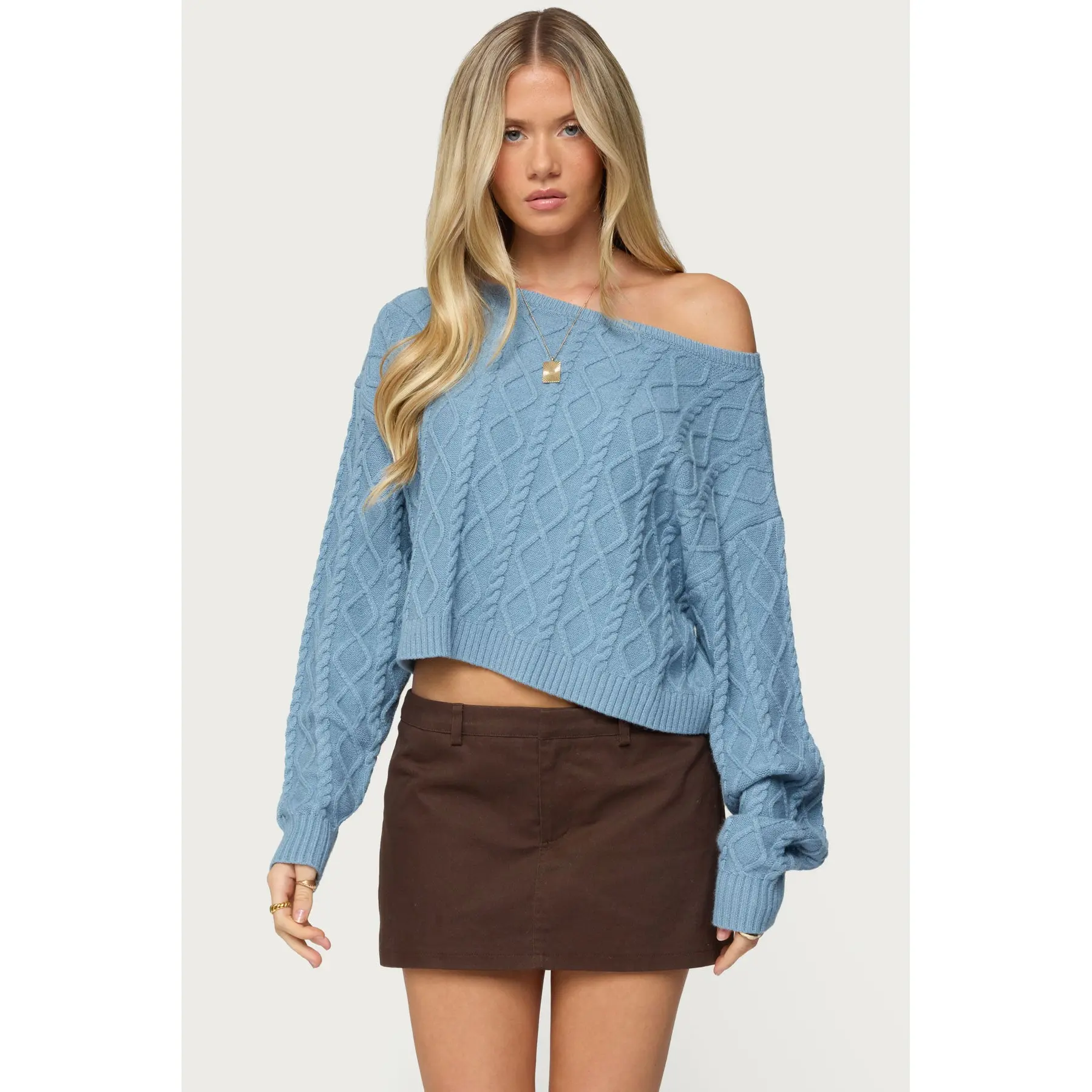 Oversized Off Shoulder Cable Knit Sweater