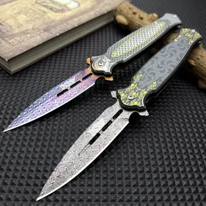 Sharp blade pocket folding knife, stylish everyday carry knife with 3D vintage relief patterns, classic men's pocket knife for outdoor camping and hiking.