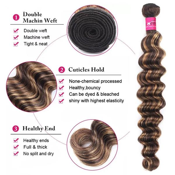 P4/27 Highlight Loose Deep Wave Bundles Honey Blonde Brown Colored Human Hair Weave Bundles Deep Wave Quick Weave Extensions