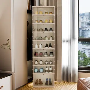 1pc Foldable Shoes Boxes With Transparent Door, Foldable Shoe Boxes Shoe Rack 9-Tier Installation free Collapsible Shoes Storage Box Stackable Shoe Container with Lids,