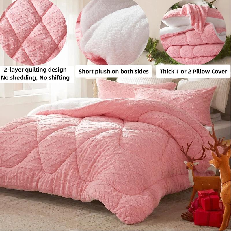 Cosybay Halloween Plush Sherpa comforter set Queen size(Twin size:2pcs),Heavyweight holiday bedding set,Cozy thick Snowflake comforter for Christmas,Luxurious 450g Milk Velvet reversible blanket with Pillowcases, Machine Washable, Bedroom Accessories