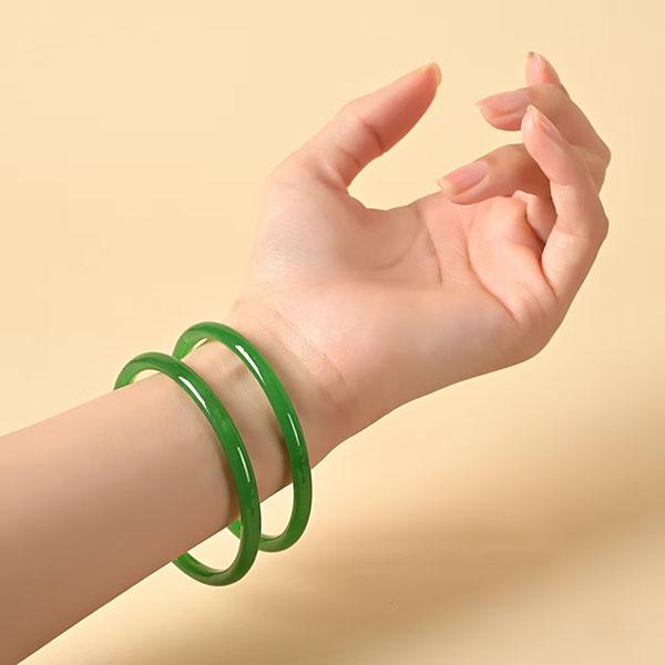 Jade Skinny Bangles Set By CICIDC Set Of 2Stackable Jade Bangles Bracelets Everyday Jade Jewelry Christmas,Thanksgiving,Birthday Gift For Her