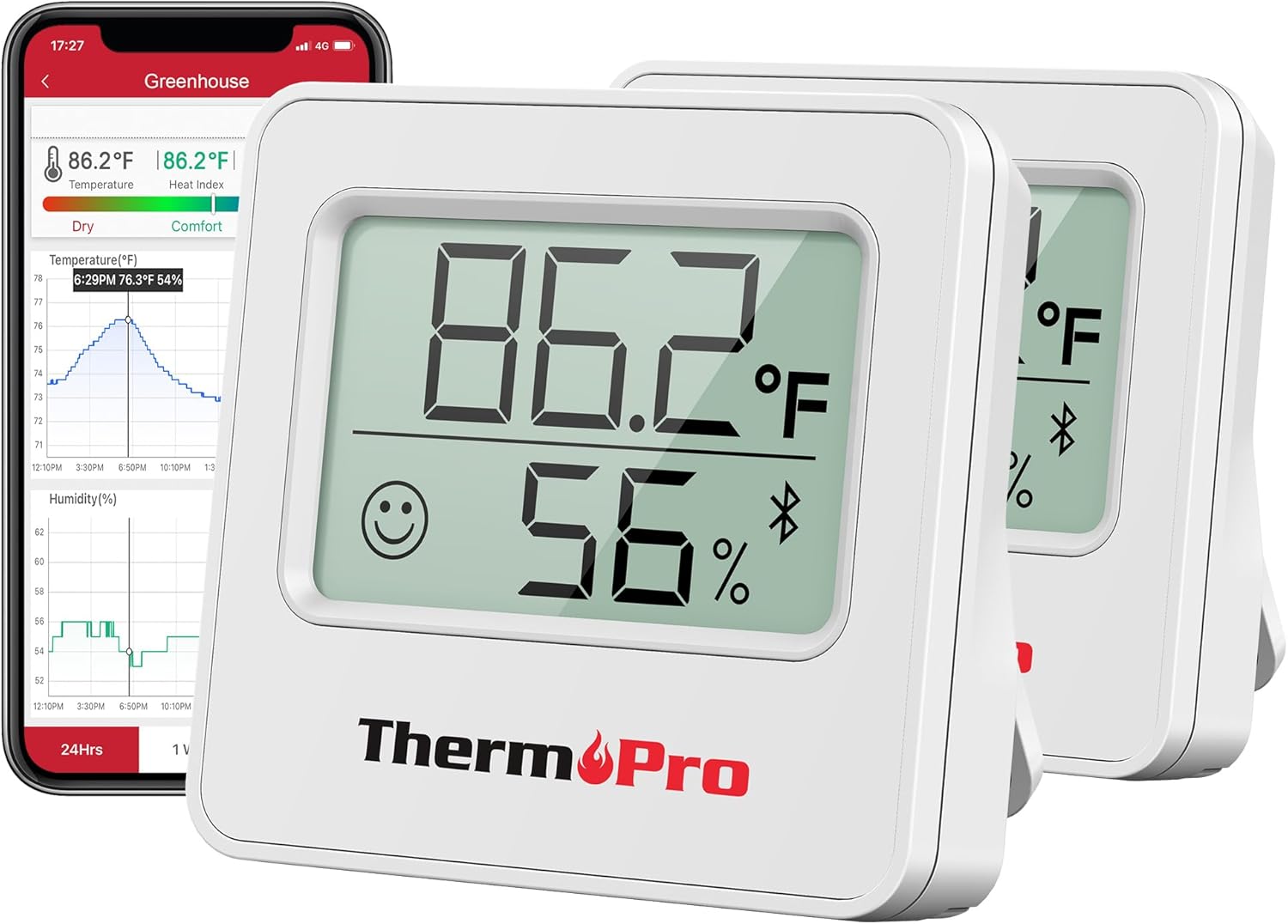 [Black Friday] ThermoPro TP50 & TP357 Digital Hygrometer Indoor Thermometer,  Portable Bluetooth Humidity Monitor with App, Room Temperature Humidity Gauge with Sensor, Data Storage