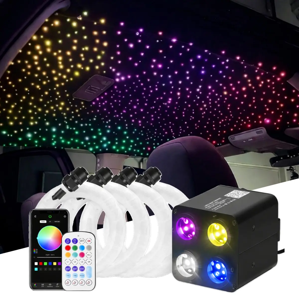 36W 4 Color Twinkle 1920 Pcs Starlight Headliner Kit,1800pcs*0.75mm*4m +120 Pcs Colorful Shooting Star , LED Fiber Optic Star Ceiling Lights for Car / Home Theater, Star Light For Room, Live Star Lighting., 36W Power