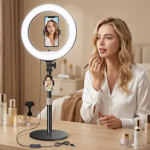 12" Desk Ring Light With Stand & Phone Holder - Adjustable Studio Light For Photography/Zoom Meetings/YouTube/TikTok/Live Streaming/March Madness/Spring Break - Content Creator Essential / International Women's Day