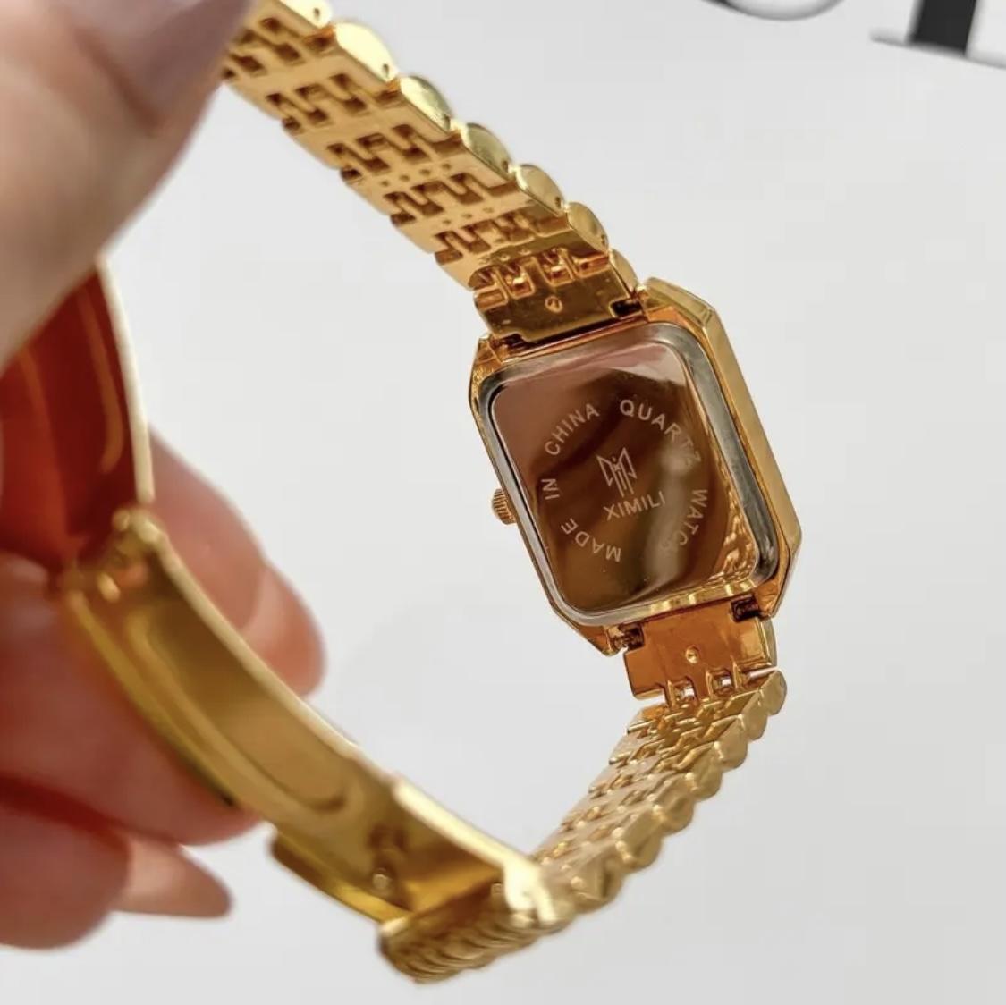 Women's Luxury Quartz Wristwatch - Simple Scale Square Elegant Dial, Gold-Plated High Quality Watch, Casual Fashion Buckle Wristwatch, Anniversary Gifts for Her with Gift Box & Adjuster