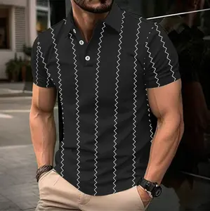 Men's Olive Green Ribbed Short Sleeve Polo Shirt Slim Fit Turn-Down Collar Casual Top
