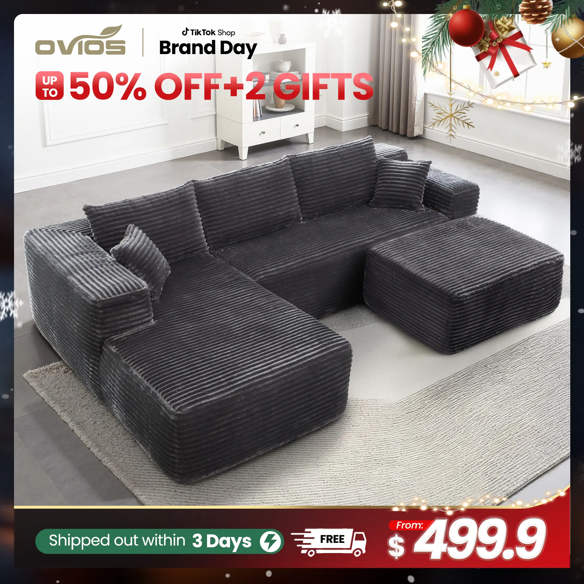【Summerfinds】Ovios 97"/106" Cloud Modular Couch with L-Shape Chaise, Oversized U-Shape Modern Sectional Sofa with Ottoman, Upholstered Deep Seat Couches for Living Room Bedroom - No Assembly Required, Pillows Included