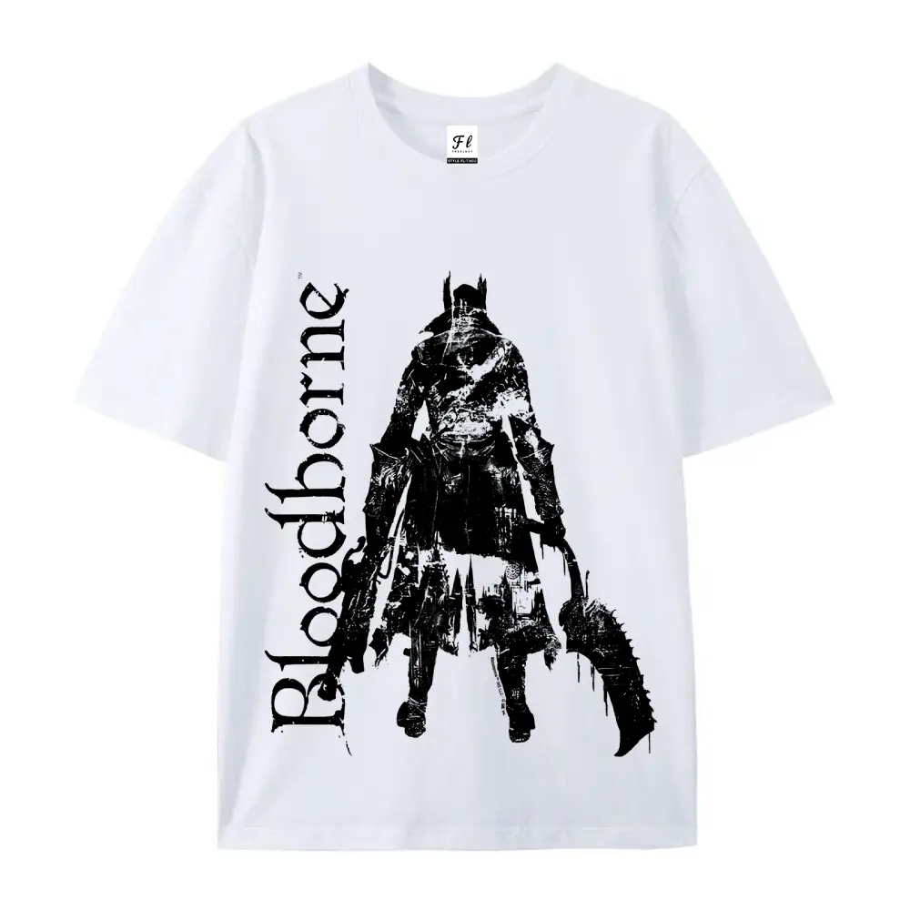 Men's Bloodborne Hunter Oversized Streetwear Short-Sleeve T-Shirt, Breathable Cotton Fabric, Letter Pattern Printed Casual Top, Shortsleeve
