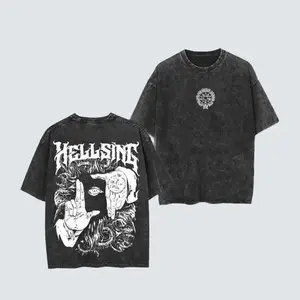 Alucard Hellsing Hand Signs Anime Oversized Vintage Black Washed Cotton T-shirt With Short Sleeves, A Unisex Gift For Anime Lovers