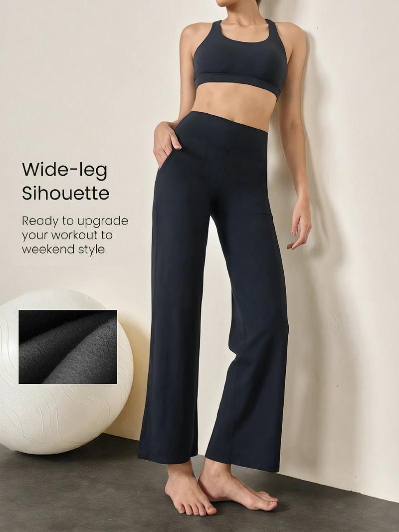 3PCS Women's High Waist Zippered Wide Leg Palazzo Pants with Pockets for Casual Wear & Yoga High Waist Sports Pants Minimalist Basic Womenswear Bottoms