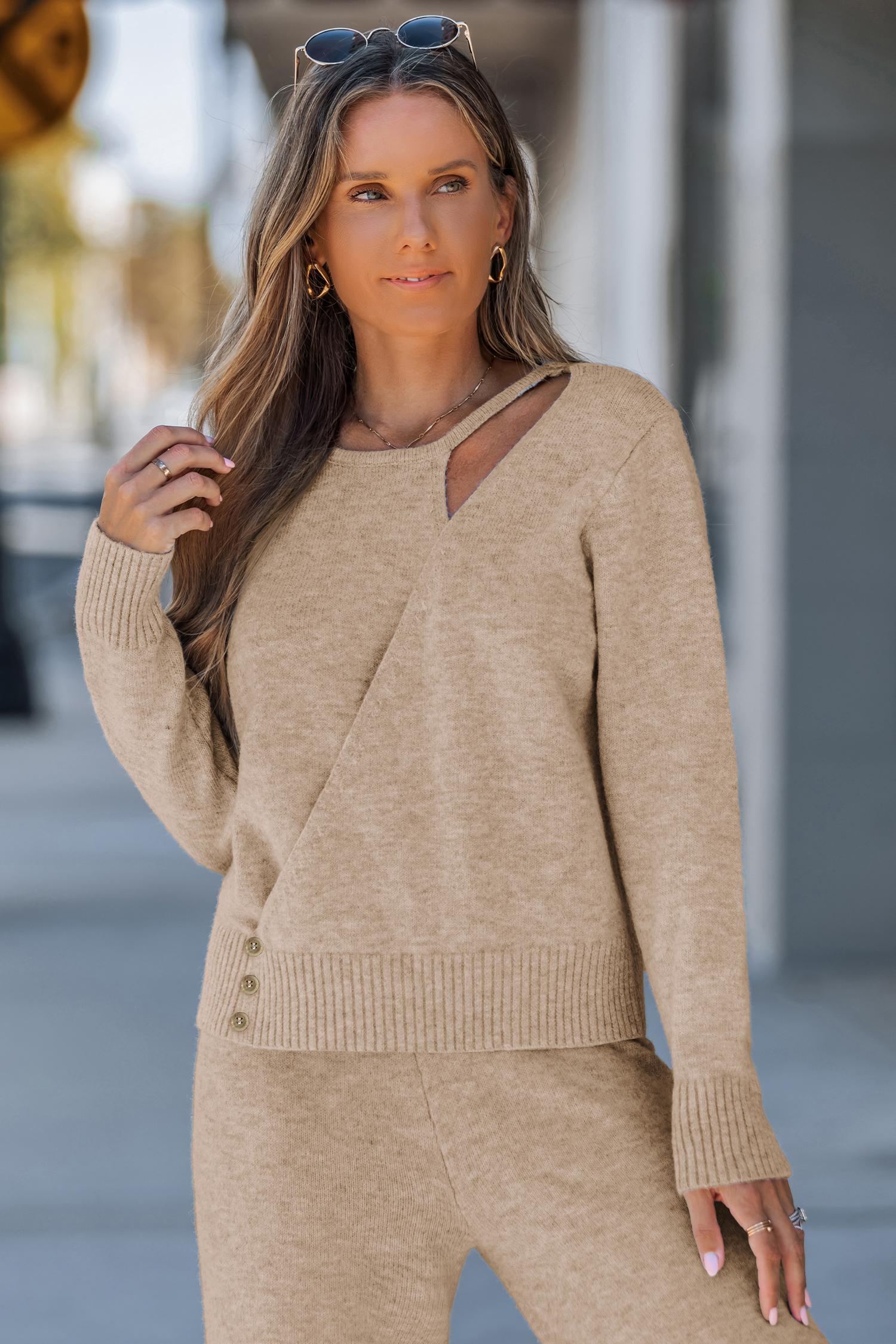 CUPSHE【Sweaters and Pants sold separately】Women Round Neckline Long Sleeves Top And Loose Leg Cozy Sweater Tones Pants Casual Outfit Womenswear Clothes for Fall