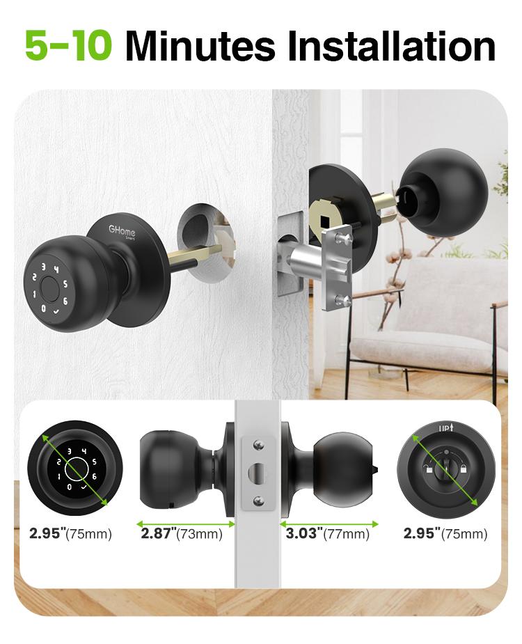 GHome Smart 4-in-1 Fingerprint Door Knob with Keypad, Biometric Smart Knob and App Control, Keyless Entry Door Lock with Password Function | TikTokShopBlackFriday