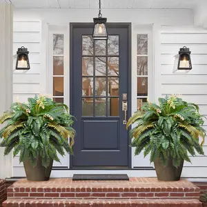 49” Artificial Ferns for Outdoors Planter, 128 Leaves per Fern, Set of 2, Large Lush Fake Boston Ferns Hanging Plants, UV Resistant Faux Greenery for Porch Patio Garden Home Decor Indoor Outdoor