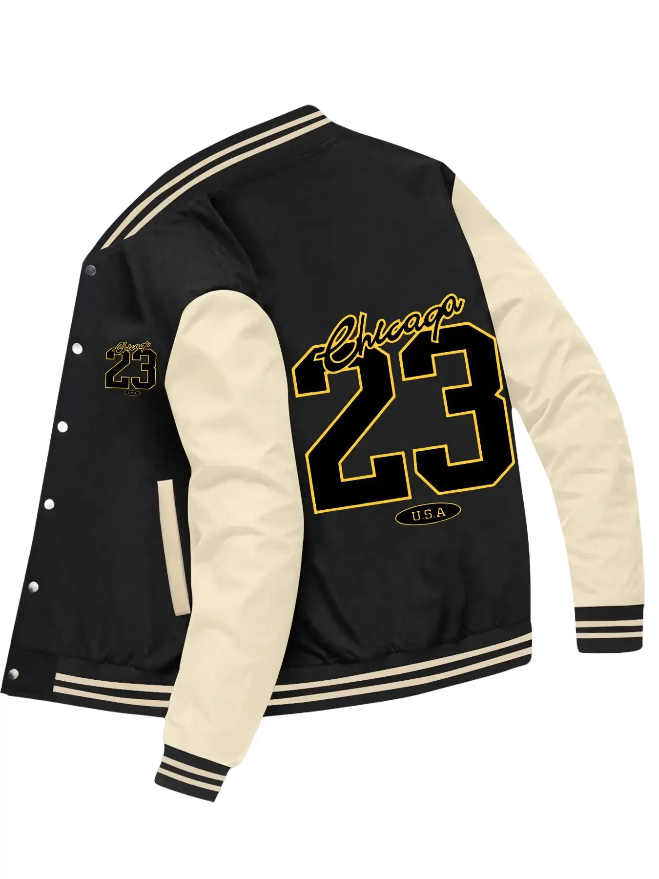 Men's Varsity Jacket with Letters, Casual Long Sleeve Cozy Fleece Menswear, Medium Length Round Neck Coat with Stretch Fabric and Button Details, Crew Neck