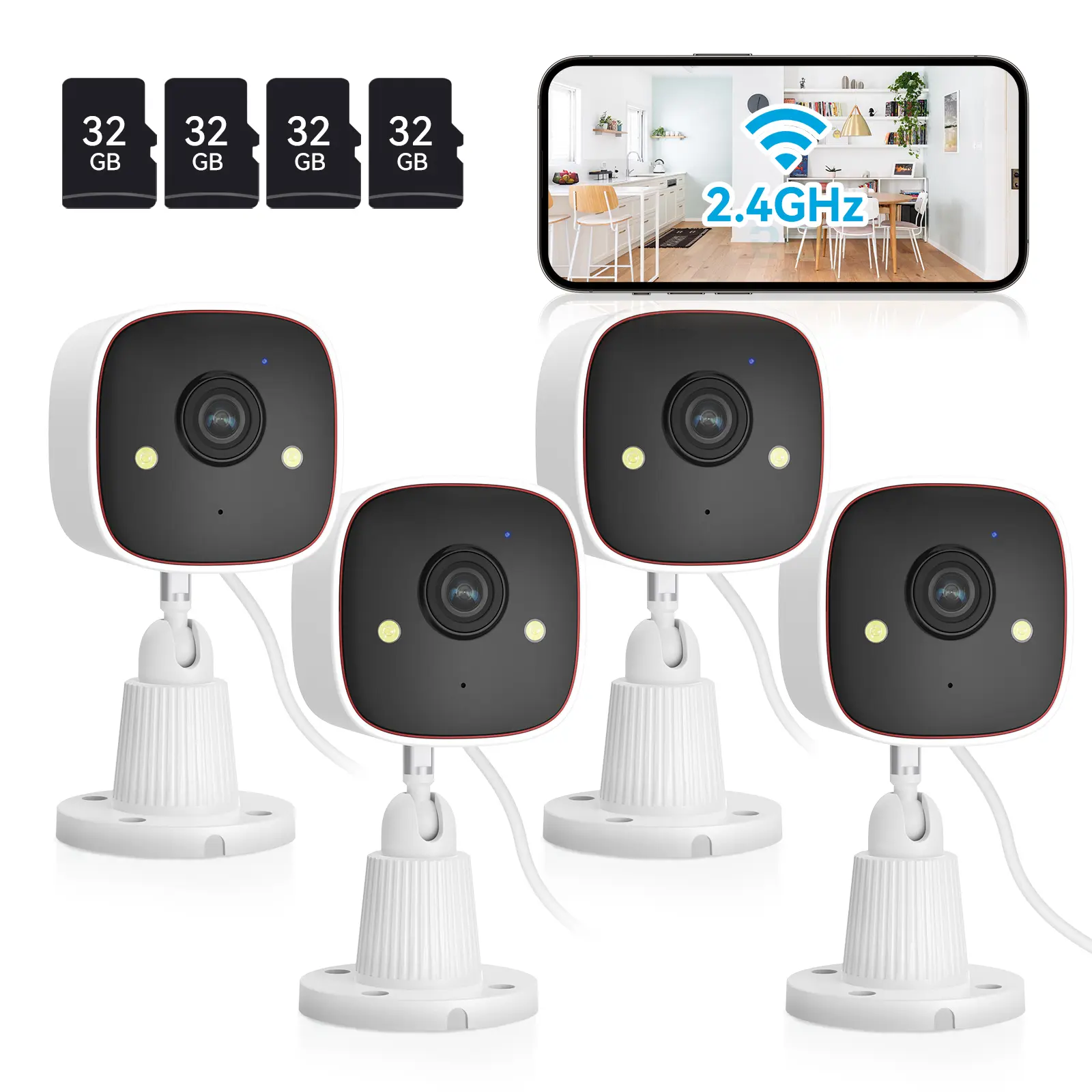 3MP 2K 2.4g WiFi Indoor/Outdoor Security Camera with SD Card, Night Vision, Motion Detection, 24/7 Recording & 2-Way Audio - Ideal for Baby, Home, Pet Surveillance Crystal Monitoring
