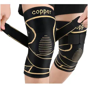 Copper Knee Braces with Strap for Knee Pain Women and Men(2 Pack), Knee Compression Sleeve for Arthritis, ACL, Meniscus Tear, Joint Pain Relief, Knee Support for Working, Running, Weightlifting