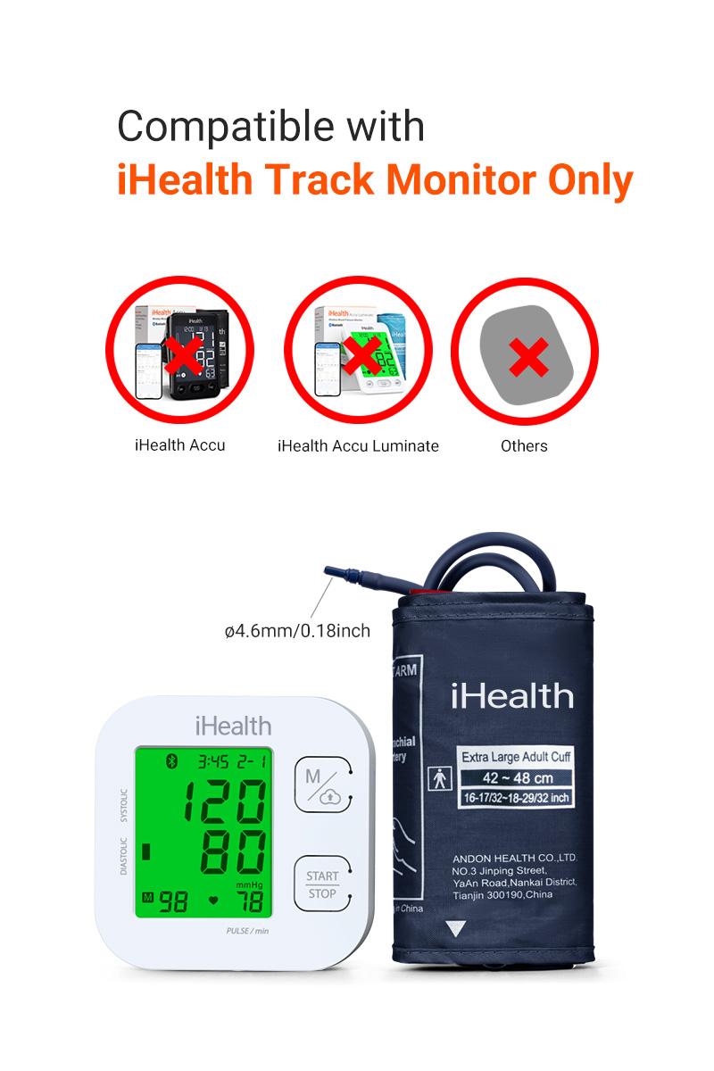 【Cuff Only】iHealth Extra Large Adult Blood Pressure Cuff (16.5"-18.9" | 42-48cm) - XL Replacement BP Cuff for Big Arms, Compatible with iHealth Track Smart Upper Arm Blood Pressure Monitor