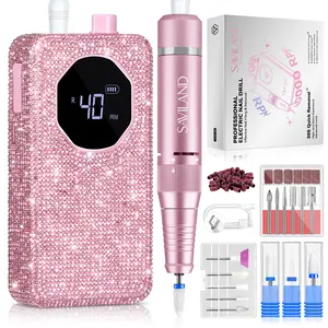 SAVILAND 40000RPM Professional Nail Drill: Rechargeable Portable Electric Nail File Kit with 4000mAh Battery, Ceramic Drill Bits & Sanding Bands for Thick Acrylic Nails, Nail Tech Salon Use