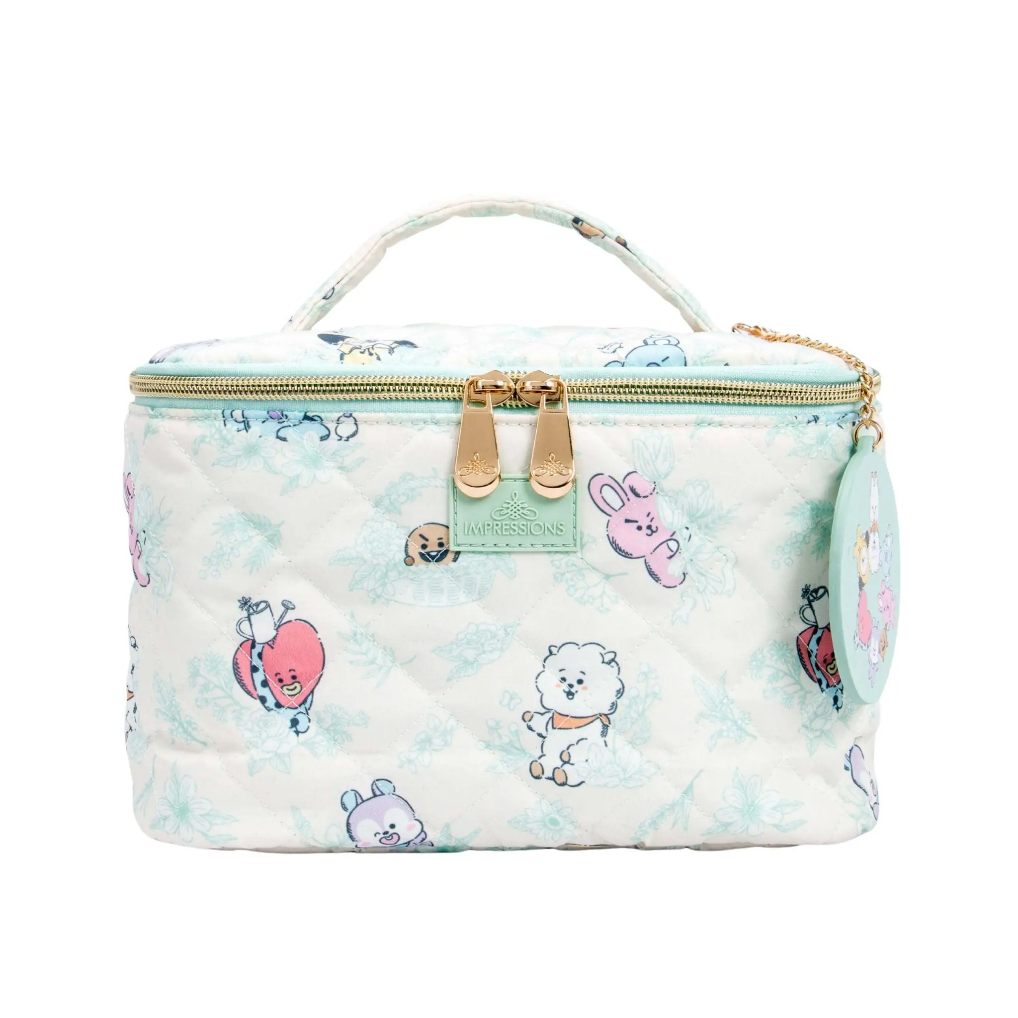 Natural Garden Design Quilted Polyester Cosmetic Bag - Large Makeup Travel Organizer with Top Single Handle Strap, Brush Holder Pocket & Removable Mirror Keychain, Cosmetic Bags, Makeup Pouch For Purse, Top Handle Bag