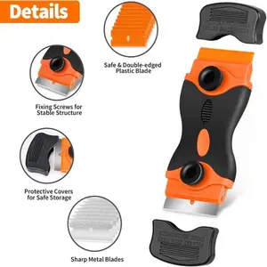 Easy-to-Use Scraper Tool Set with Safe Double-edged Plastic Blade & Sharp Metal Blades for DIY Enthusiasts - Ergonomic Grip for Comfortable Cleaning