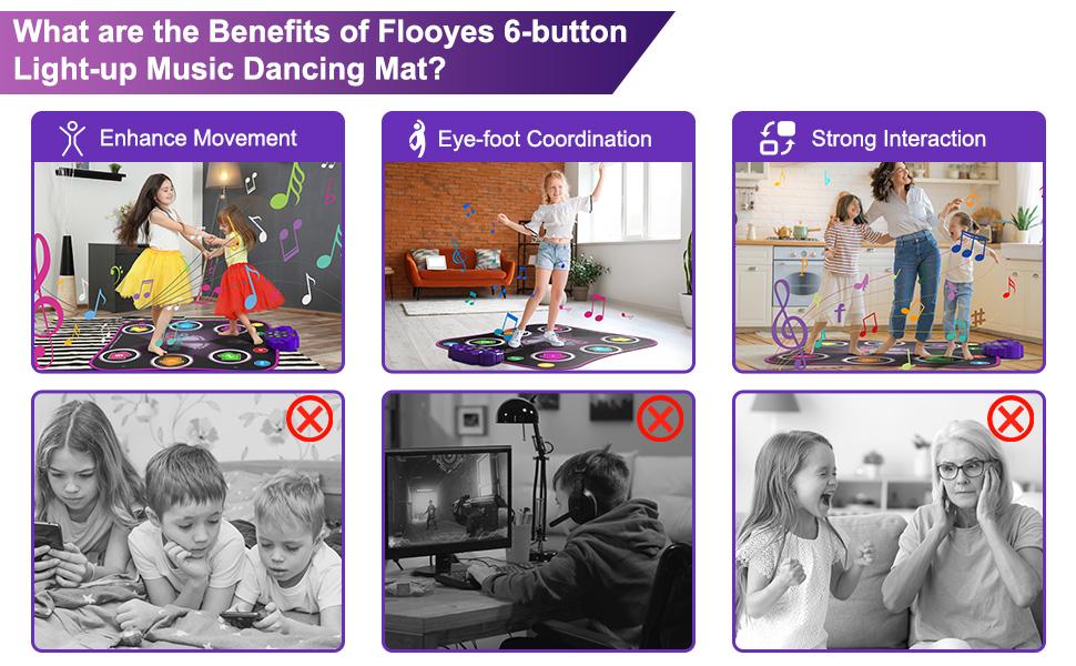 Flooyes Dance Mat Toys for 3-10 Year Old Girls, Electronic Dance Game Toy with LED Lights, Music Dance Toy with 6 Button, Birthday Xmas Gifts for 3 4 5 6 7 8 9 10+ Year Old Girls Boys