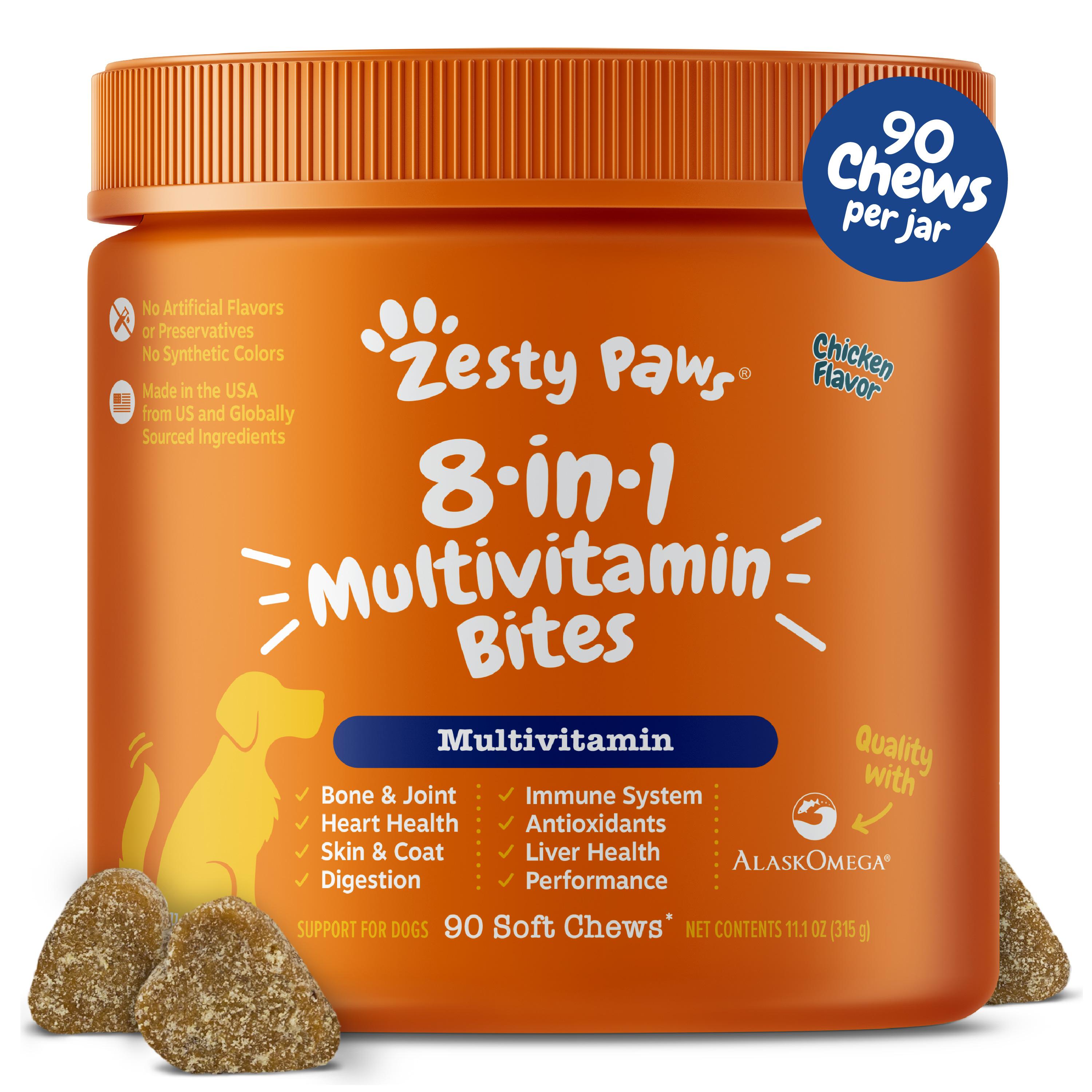 Zesty Paws 8-in-1 Chewable Multivitamin Bite for Dogs, Chicken Soft Chew Immune Support Dog Treats Supplement 8  in dog  supplements