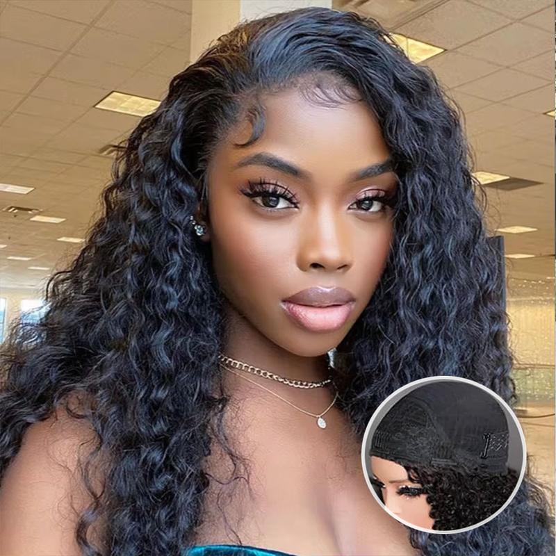 [3 In 1 Half Wig] Bling Hair Deep Curly Half Wig Human Hair Deep Wave Glueless Wigs Ready to Wear 3 IN 1 Half Wig With Drawstring 180 Density Curly Half Wig