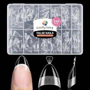 Short Almond Nail Tips: 240pcs Half Cover Extra Short Fake Nails Almond Shape, Pre Etched Matted Soft Gel Press On Nails Extensions DIY Home Salon 12 Sizes