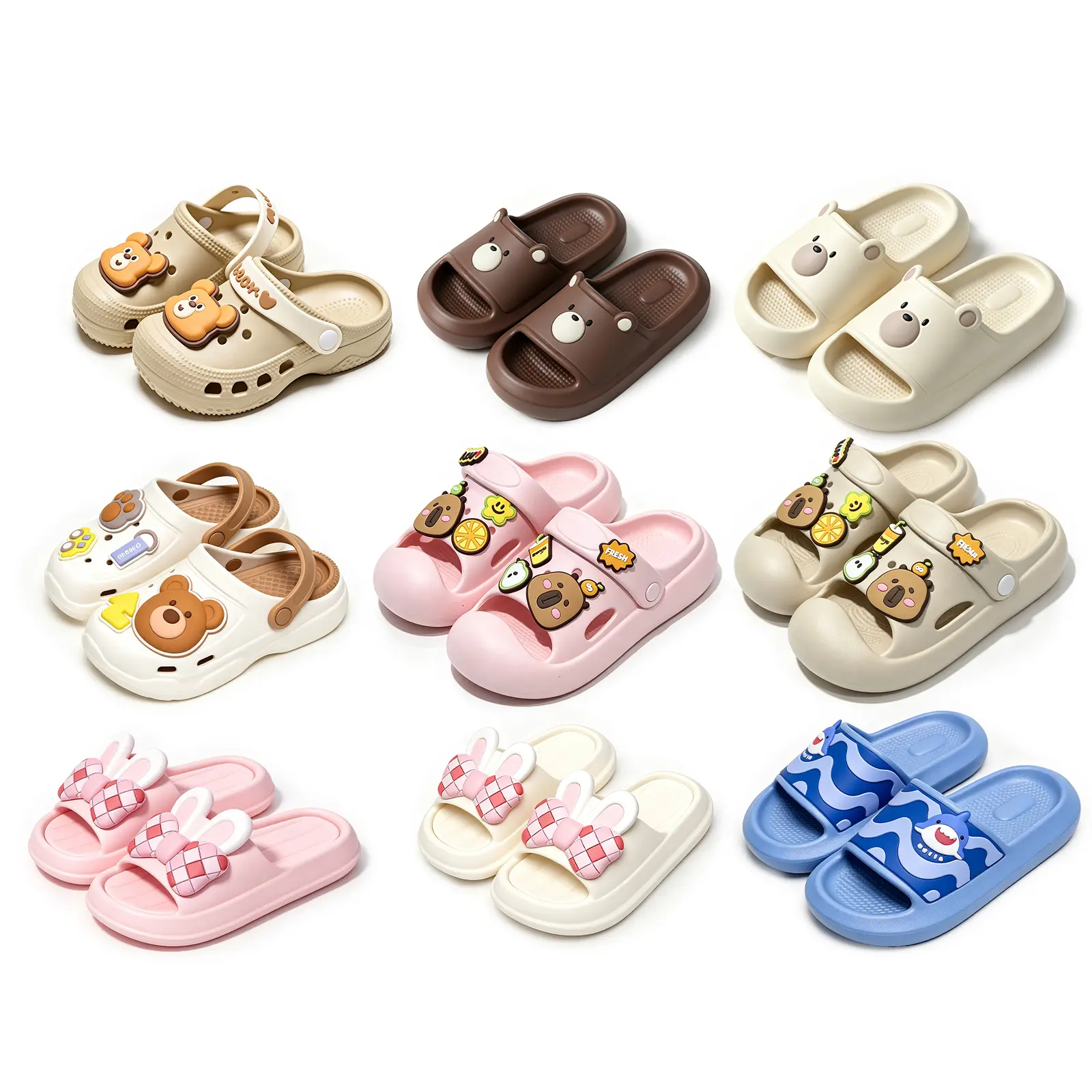 9 Pairs Multi-Styles Kids Cartoon Cloud Clogs Slides, Cute Capybara Bear Bunny Shark Decor EVA Slippers, Non-Slip Quick Dry Waterproof Garden Shower Beach Sandals for Toddler Boys Girls Indoor Outdoor,back to school,back to school haul